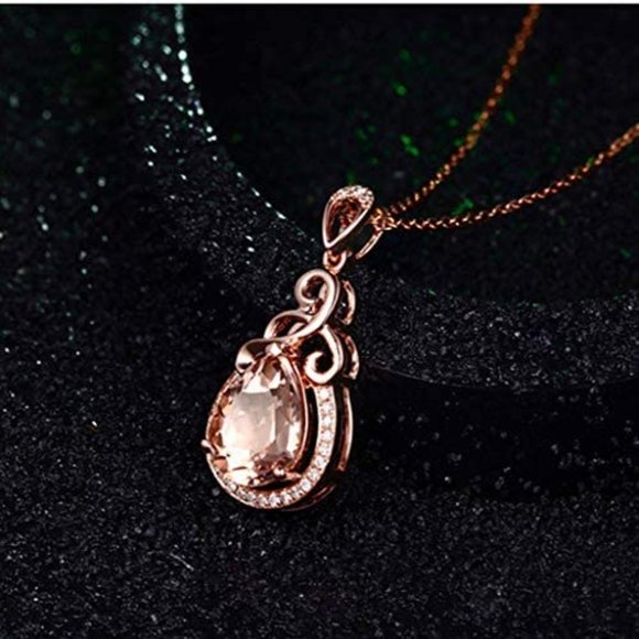 Dainty Water Drop Hollow Pear Elegant Rose Gold Necklace for Women, EVGG1092 - Picture 5 of 8